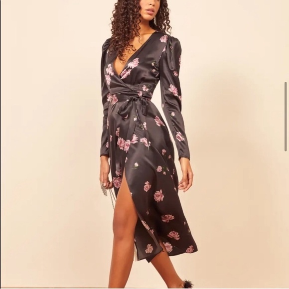 Reformation Silk Black Floral Toronto Midi Dress - Picture 2 of 13